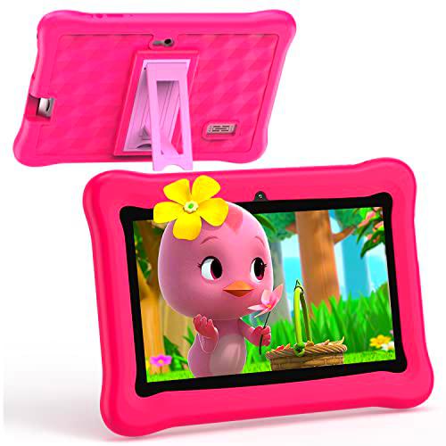 MASKJET Tablet Niños 7 Pulgadas Android 11 Quad Core Tablets PC para Niños WiFi Bluetooth 1024x600 Tablet Infantil 2GB 16GB Doble Cámara Kid-Proof Funda Tablet Niños Educativo (Rosa), M88